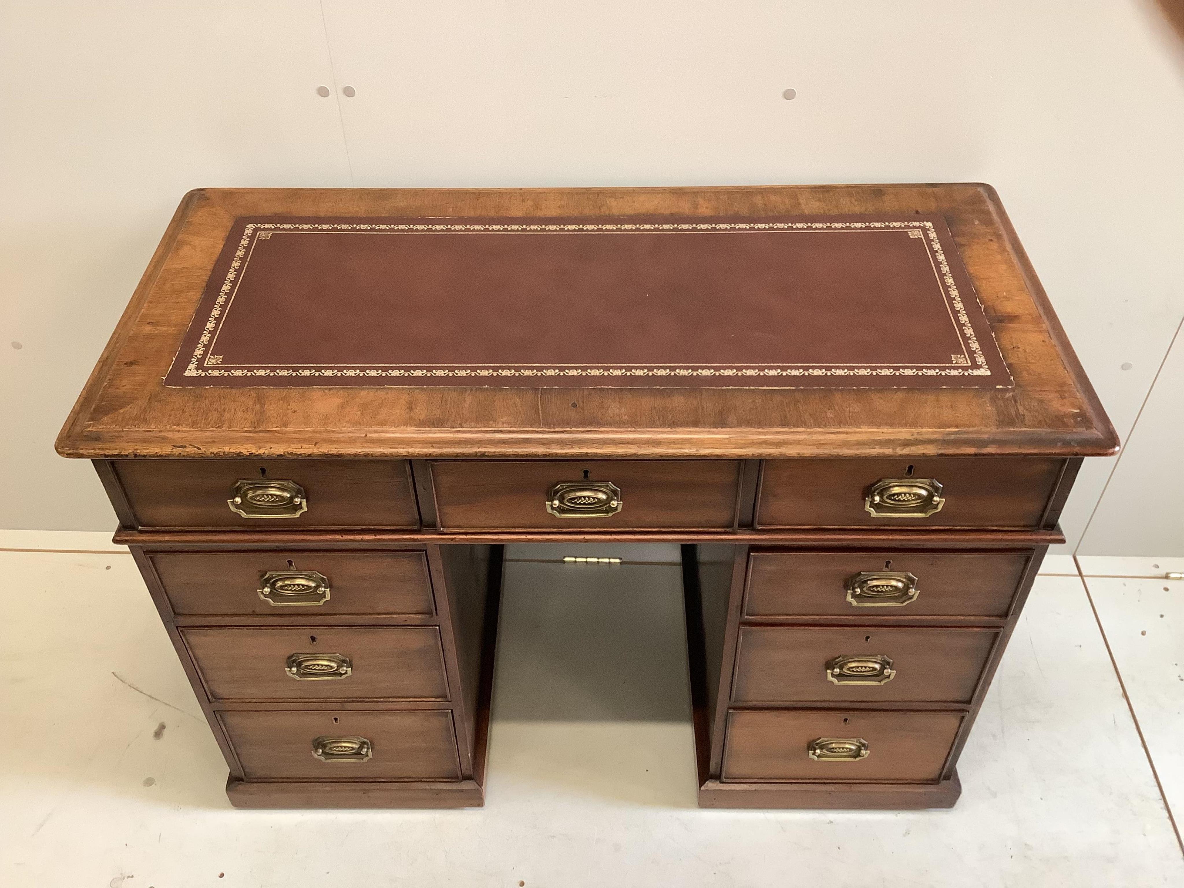 A small Victorian mahogany pedestal desk, width 108cm, depth 51cm, height 77cm. Condition - fair